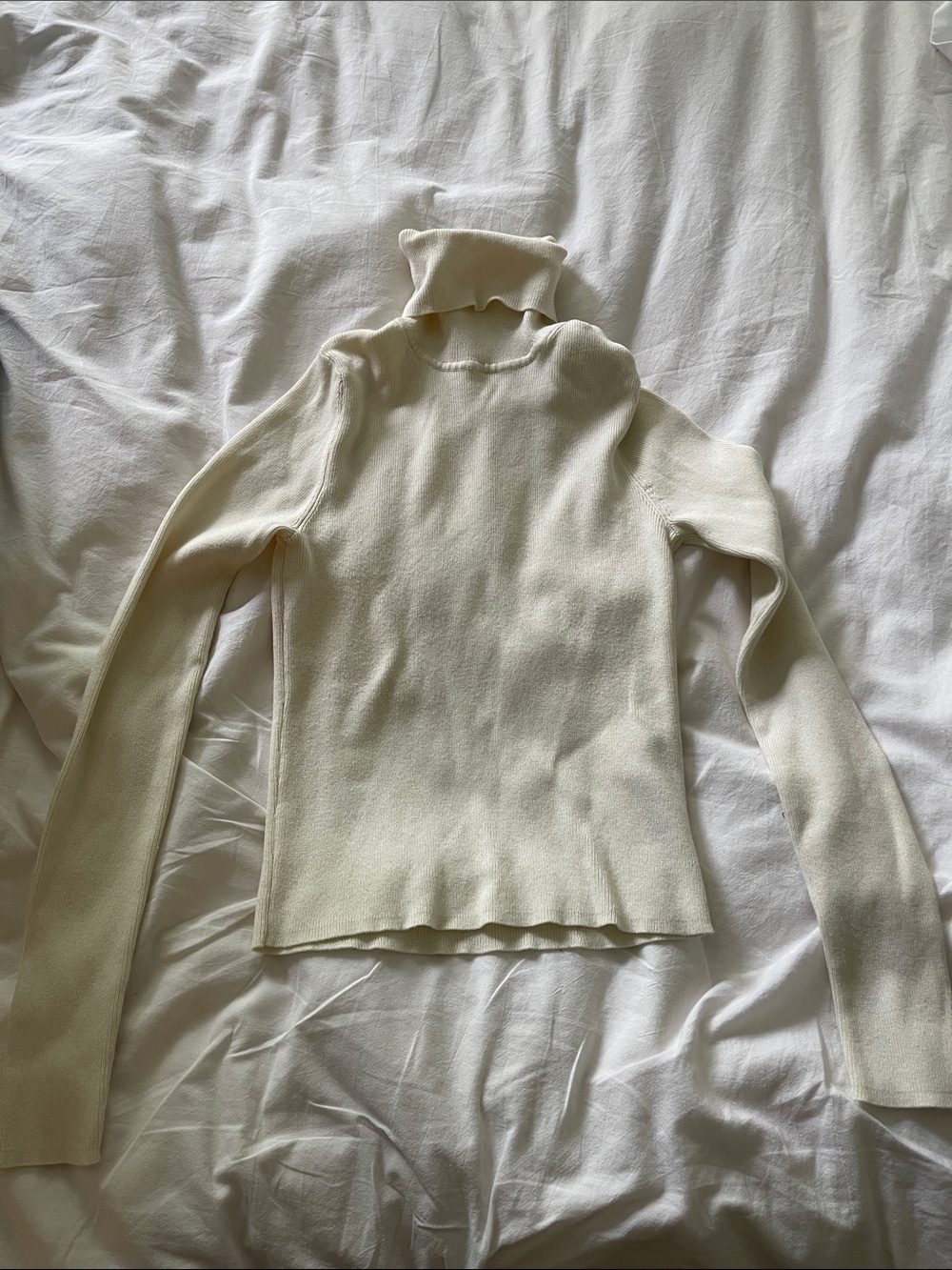 Cream Ribbed Turtleneck Sweater